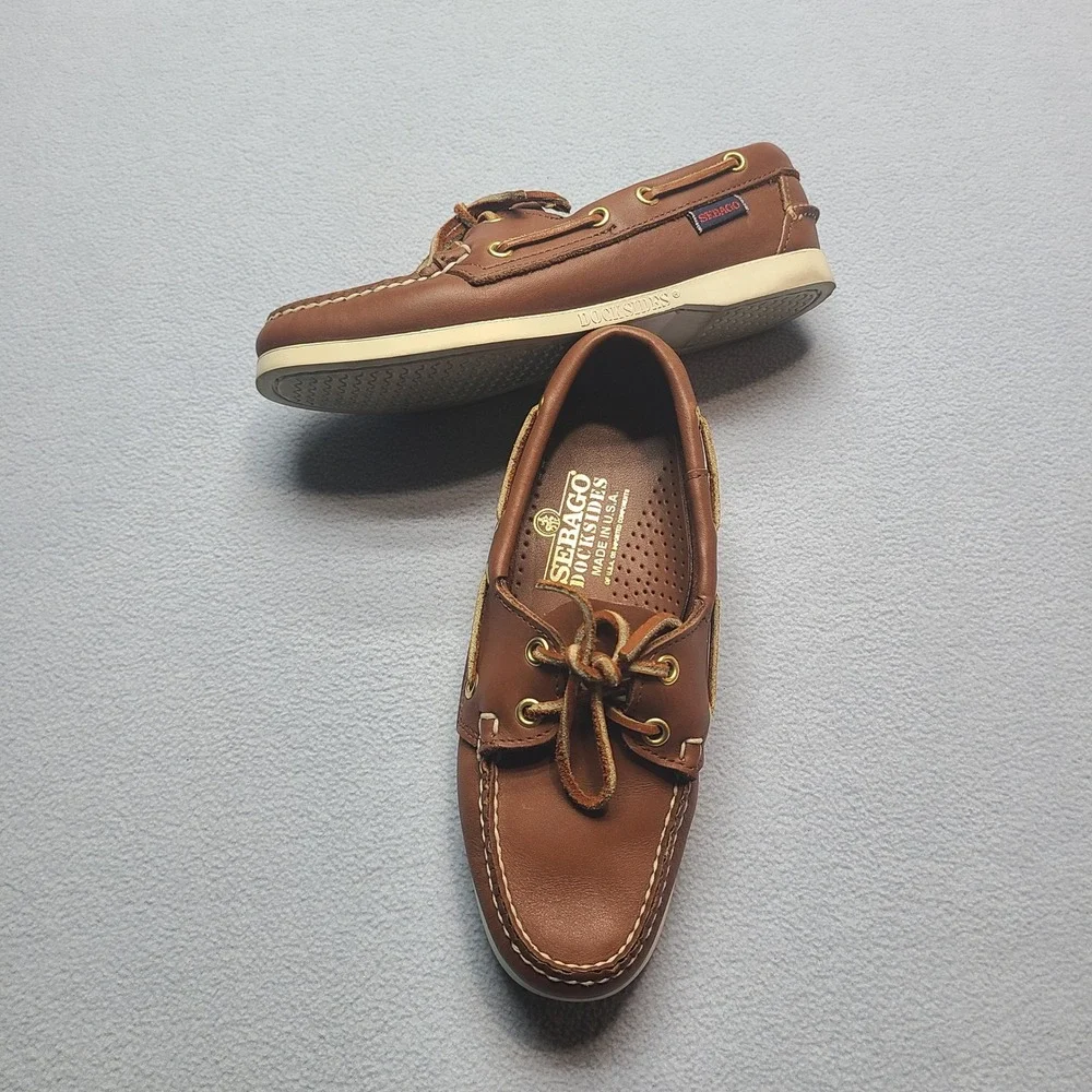 Sebago Docksides Boat Shoes Mens 6 Brown Excellent Leather Made in USA Loafers